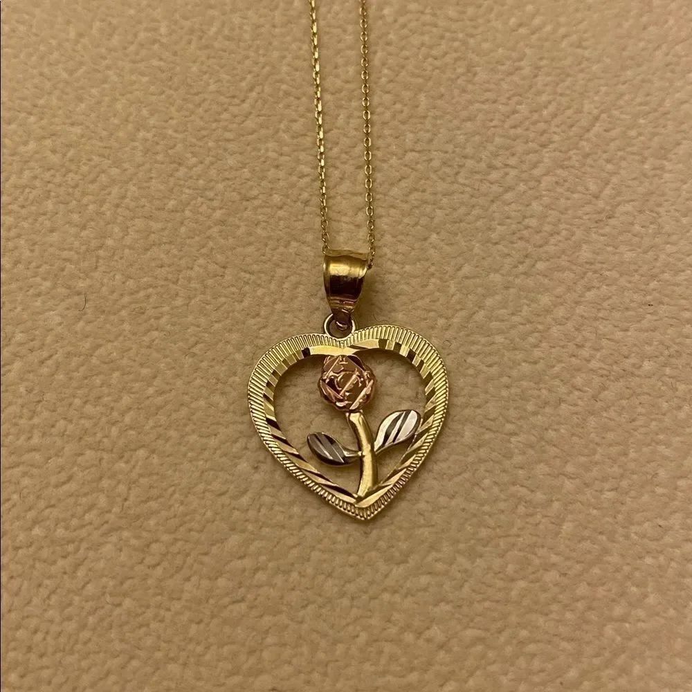 Heart Rose 14k Solid Gold Pendant Tehrani Jewelry